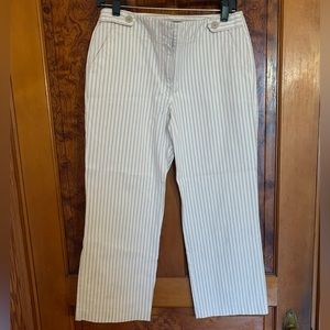 Ann Taylor tan and white striped ankle pants, size 8.